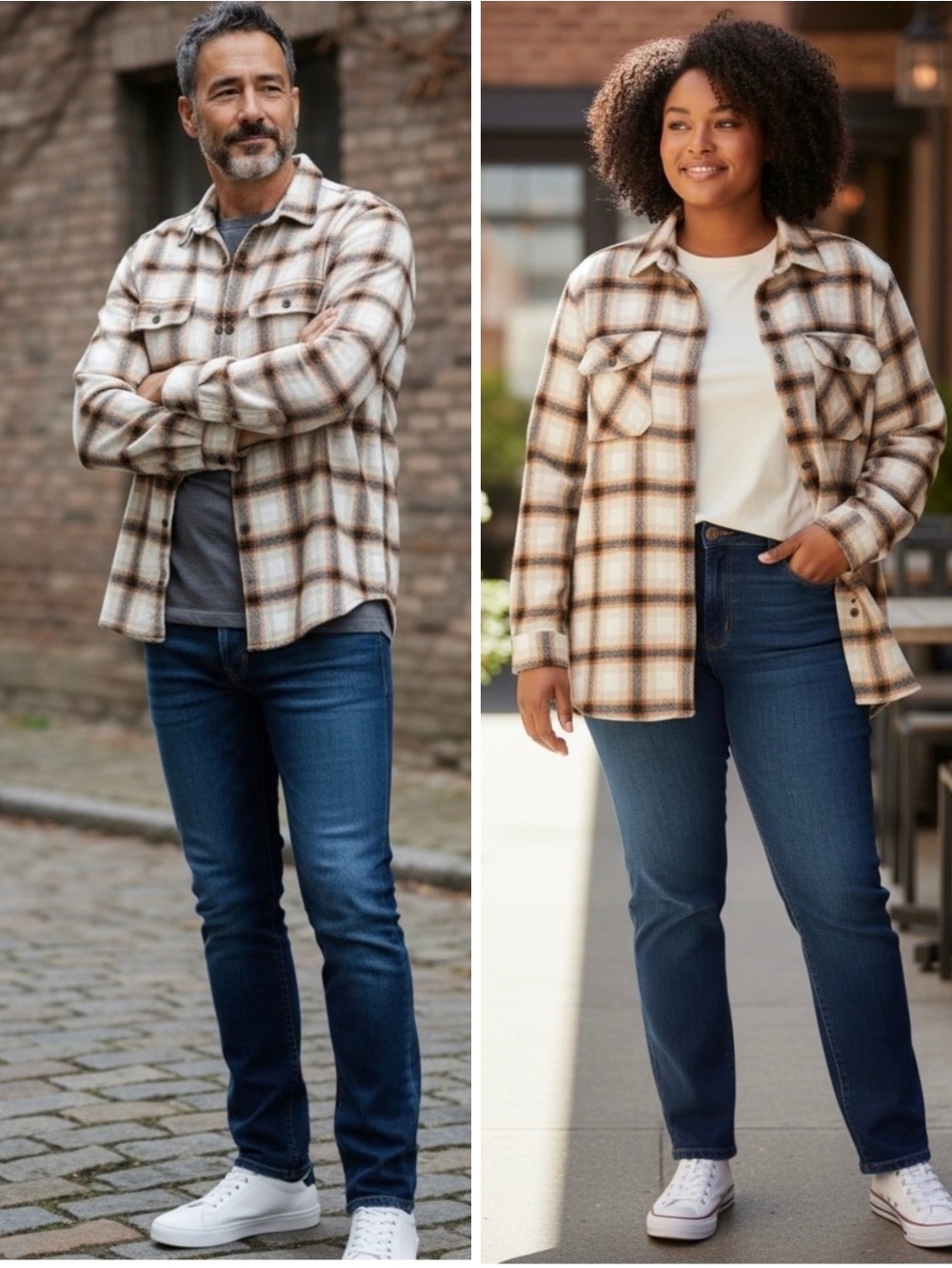 NWT Mutual Weave Unisex Size LT Beige Shadow Plaid Midweight Shirt Jacket